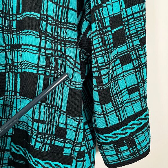 Ming Wang Cardigan Size 3X Teal Black Funky Artsy Abstract Colorful Work Office - Picture 6 of 15